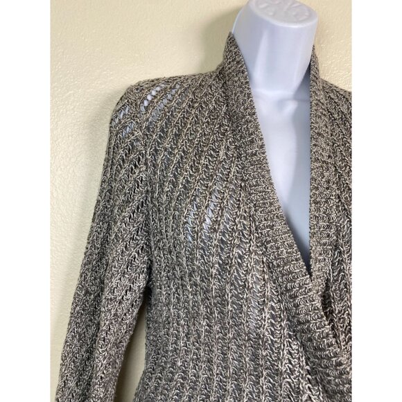 Eileen Fisher Open Knit Cardigan Sweater Size Large Gray Cotton Lightweight - Picture 11 of 16